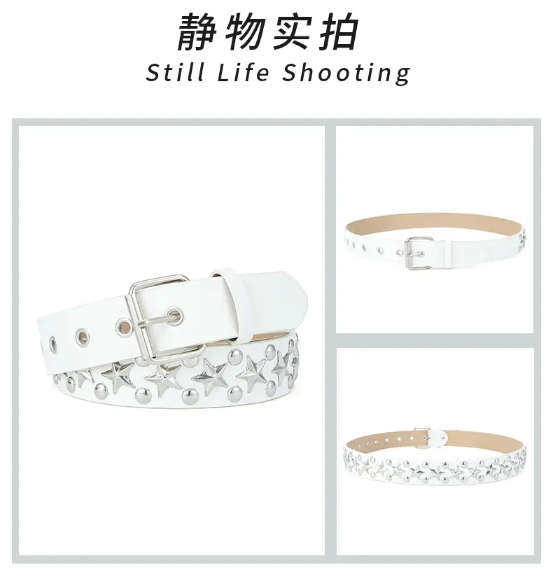 2024 Women's White PU Punk Belt with Studded Buckle — feature 23