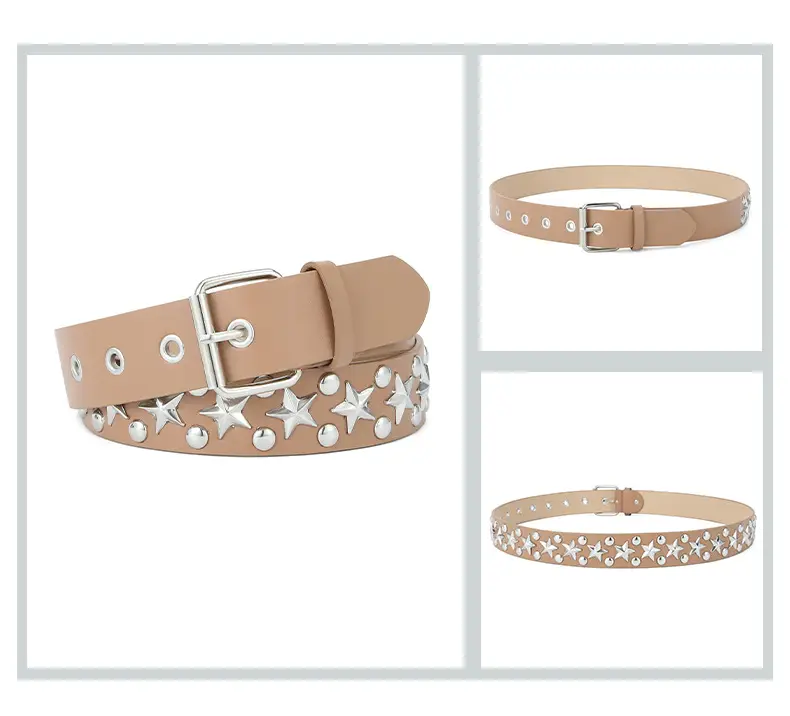 2024 Women's White PU Punk Belt with Studded Buckle — feature 24