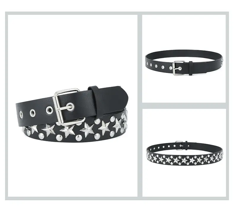 2024 Women's White PU Punk Belt with Studded Buckle — feature 25