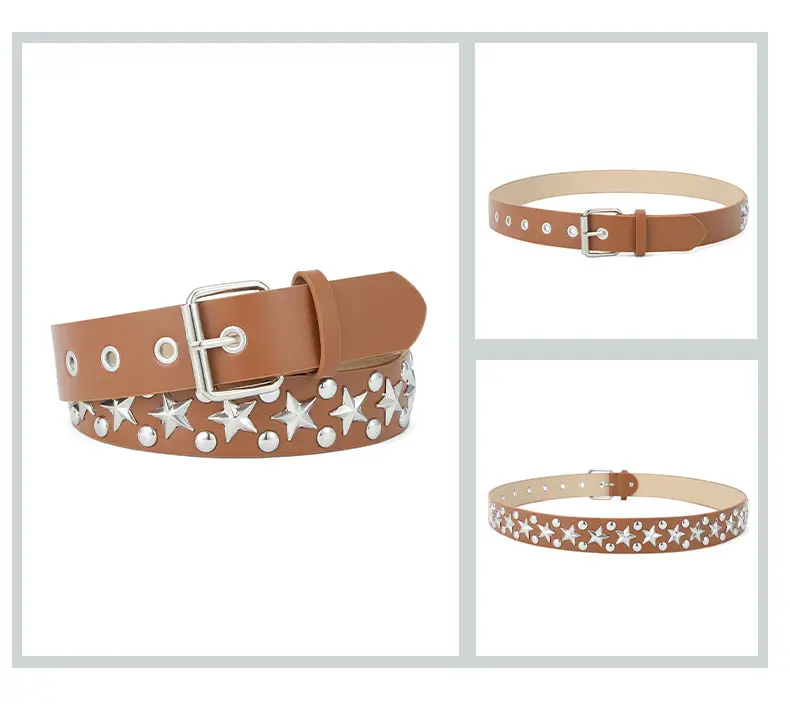 2024 Women's White PU Punk Belt with Studded Buckle — feature 26