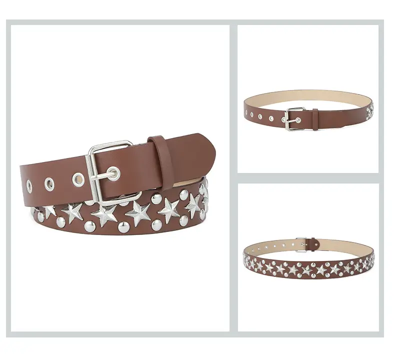 2024 Women's White PU Punk Belt with Studded Buckle — feature 27