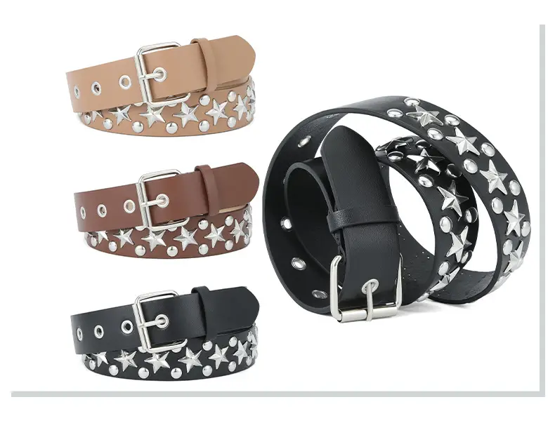2024 Women's White PU Punk Belt with Studded Buckle — feature 28