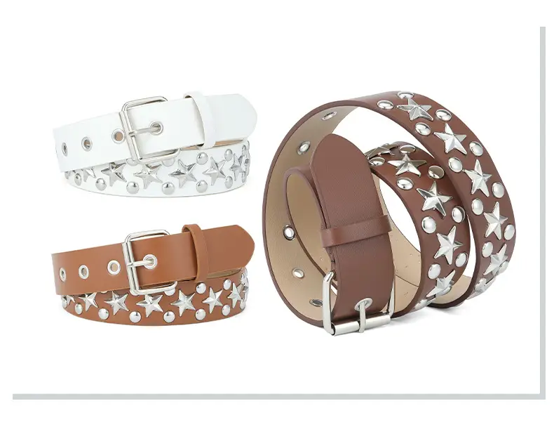 2024 Women's White PU Punk Belt with Studded Buckle — feature 29