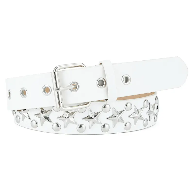 2024 Women's White PU Punk Belt with Studded Buckle - Image 2