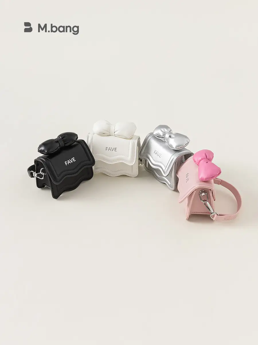 Girls Bow Mini Square Bag with Pink, Black, White
