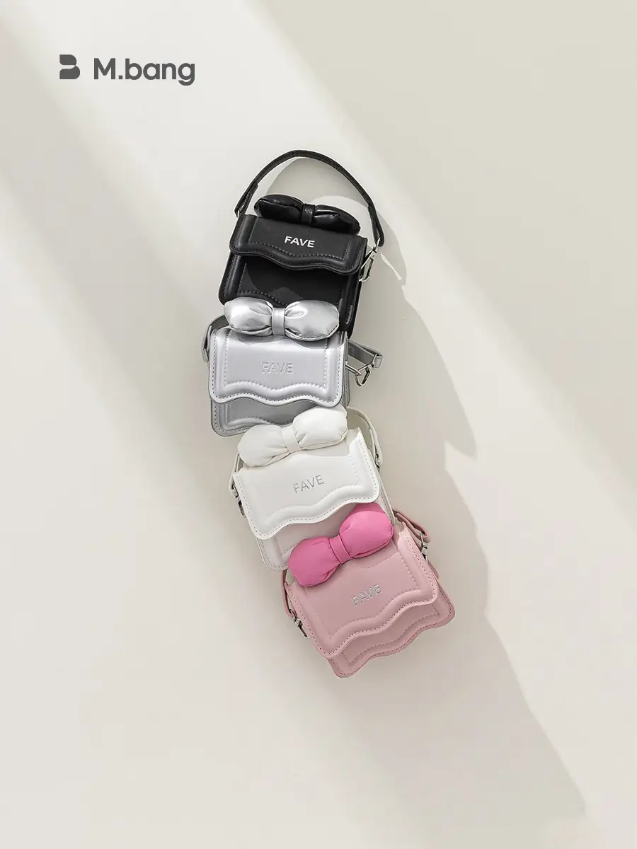 Girls Bow Mini Square Bag with Pink, Black, White