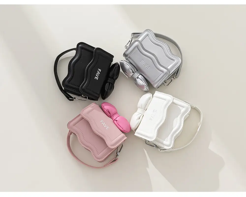 Girls Bow Mini Square Bag with Pink, Black, White — feature 10