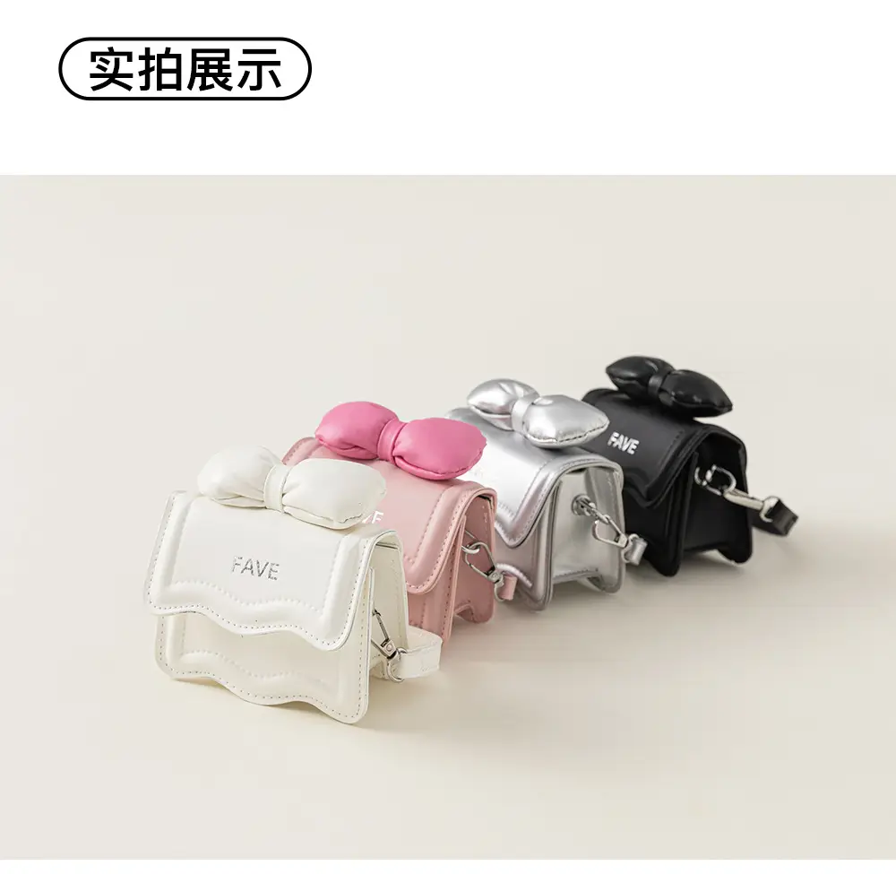 Girls Bow Mini Square Bag with Pink, Black, White — feature 8