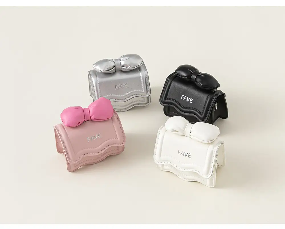 Girls Bow Mini Square Bag with Pink, Black, White — feature 9