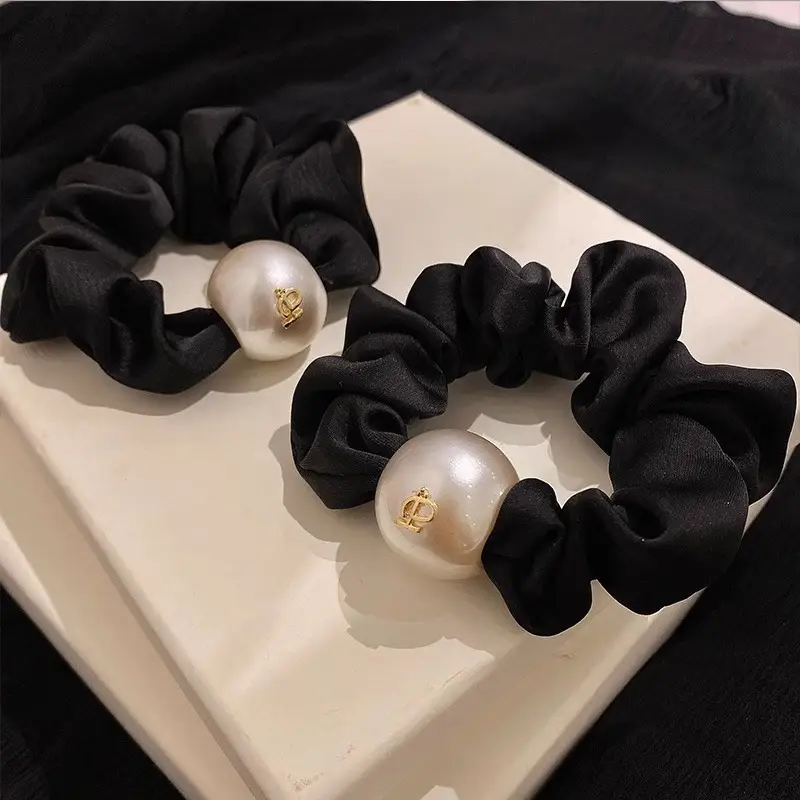 Black Pearl Hair Scrunchies for Girls Korean Style - Image 4