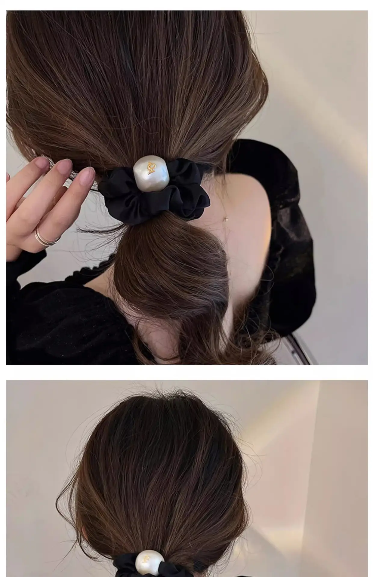 Black Pearl Hair Scrunchies for Girls Korean Style — feature 5