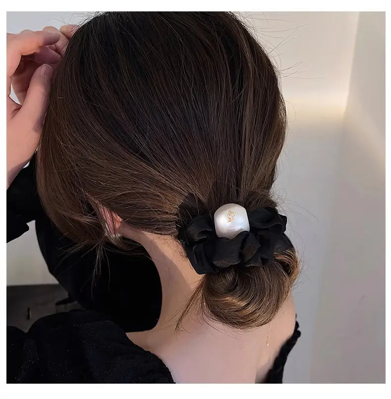 Black Pearl Hair Scrunchies for Girls Korean Style — feature 7