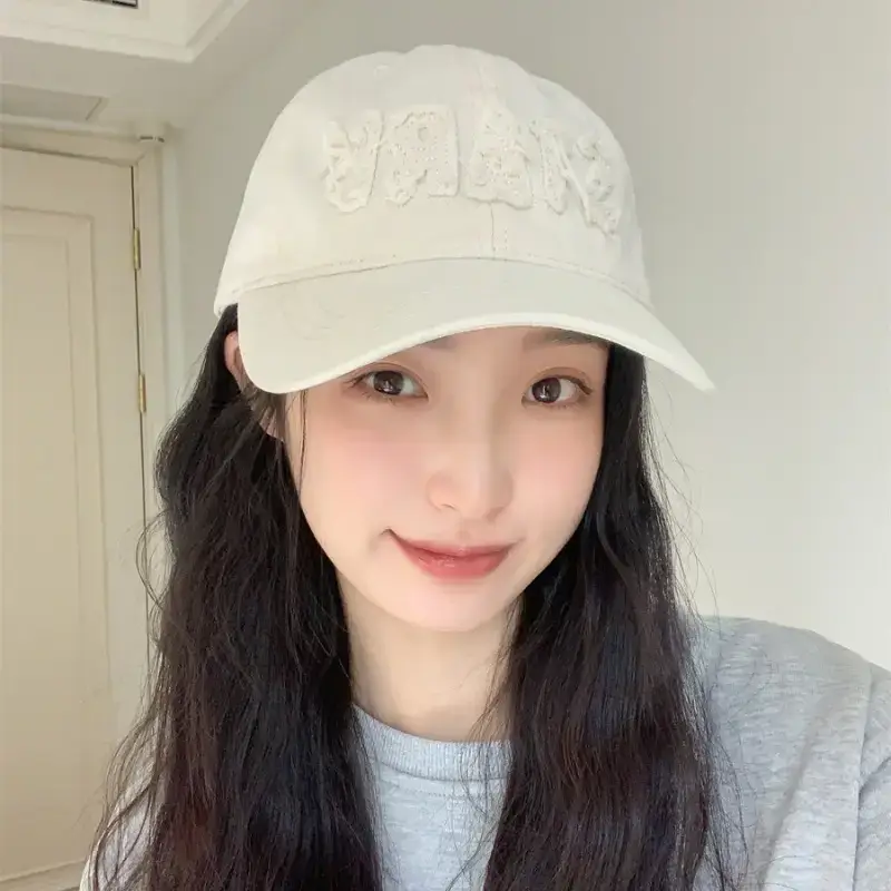White Embroidered Baseball Cap for Women Spring Summer Wear - Image 8