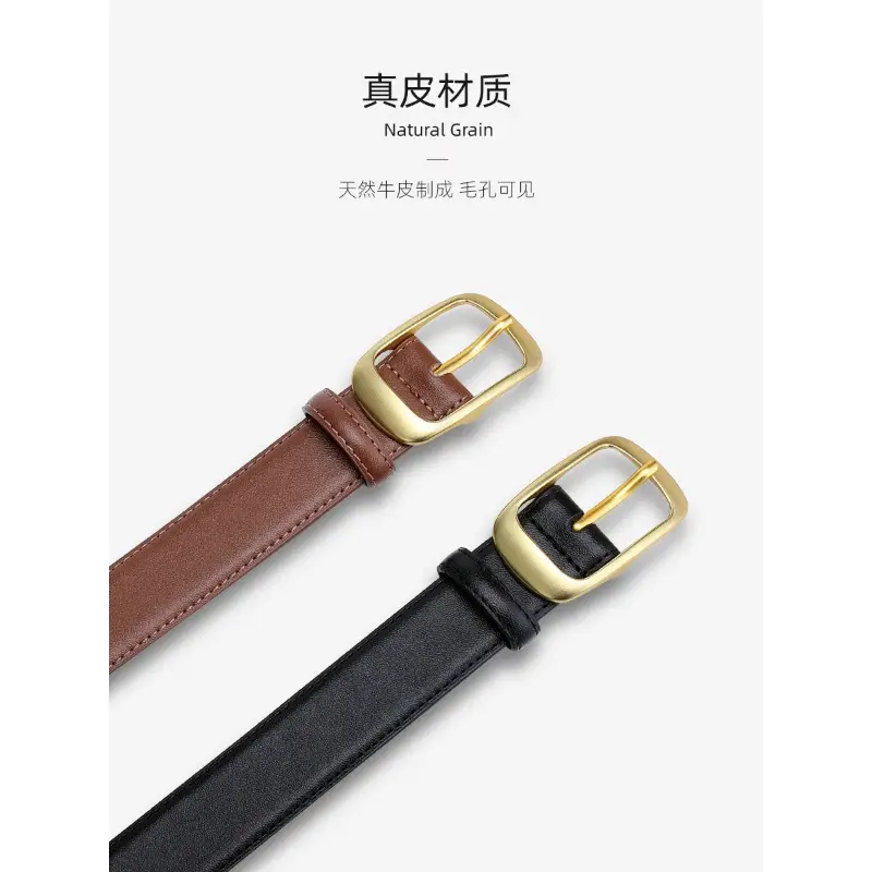 Women's Black Genuine Leather Belt with Gold Buckle - Image 7