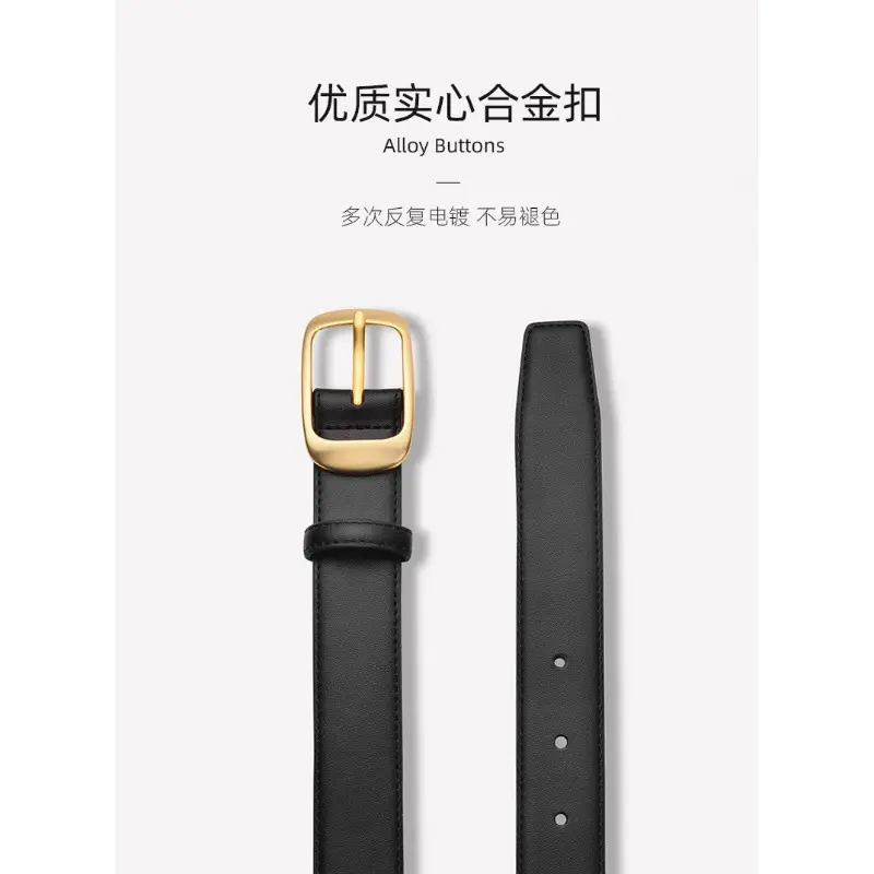 Women's Black Genuine Leather Belt with Gold Buckle - Image 8