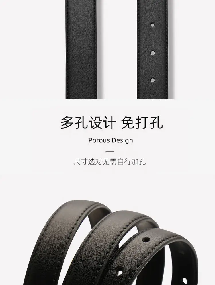 Women's Black Genuine Leather Belt with Gold Buckle — feature 10