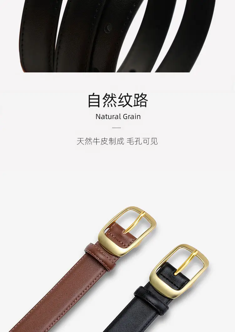 Women's Black Genuine Leather Belt with Gold Buckle — feature 11