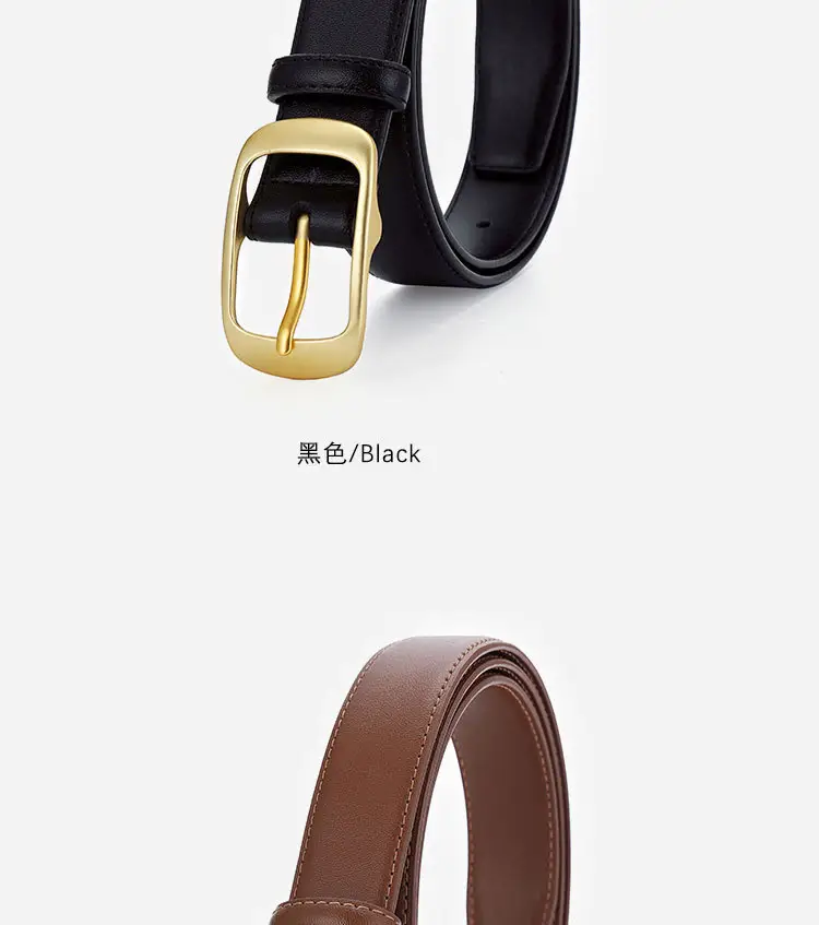 Women's Black Genuine Leather Belt with Gold Buckle — feature 13