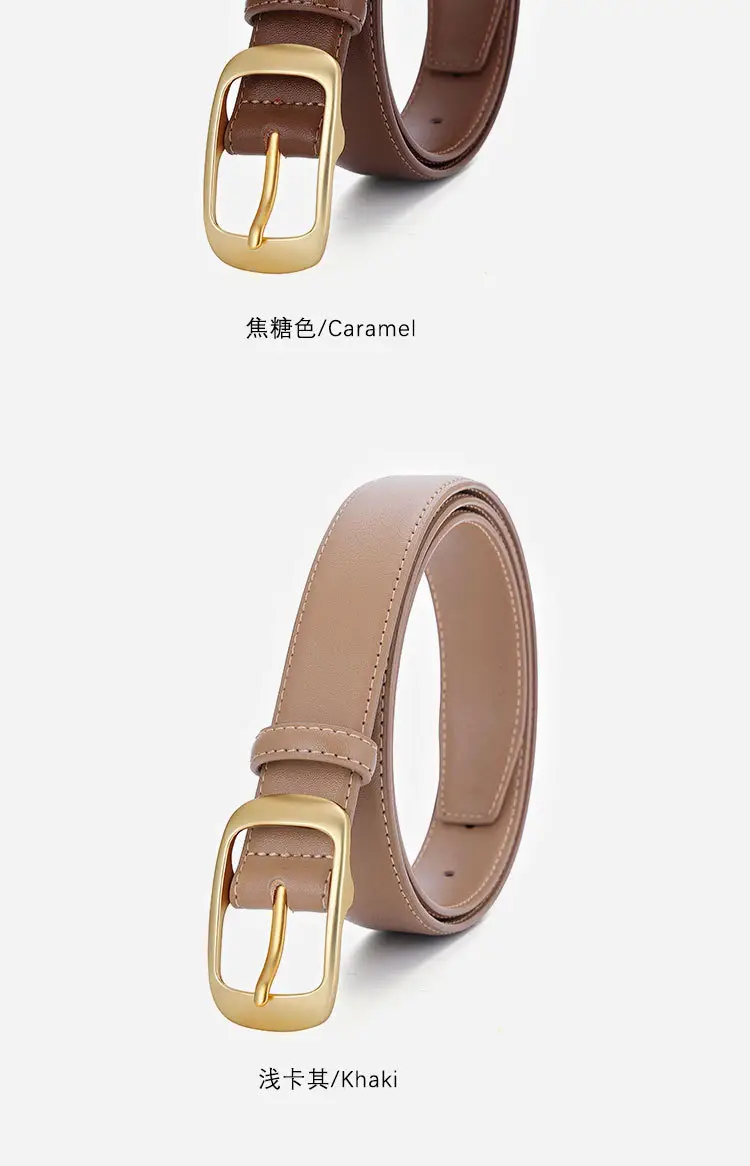 Women's Black Genuine Leather Belt with Gold Buckle — feature 14