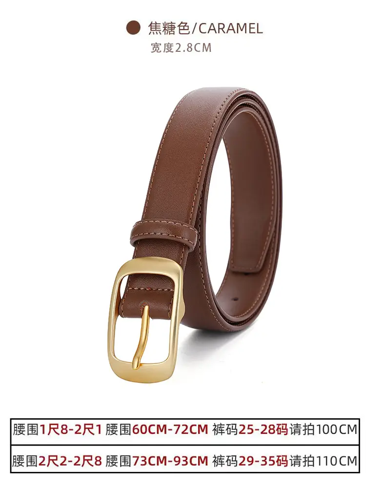 Women's Black Genuine Leather Belt with Gold Buckle - Image 2