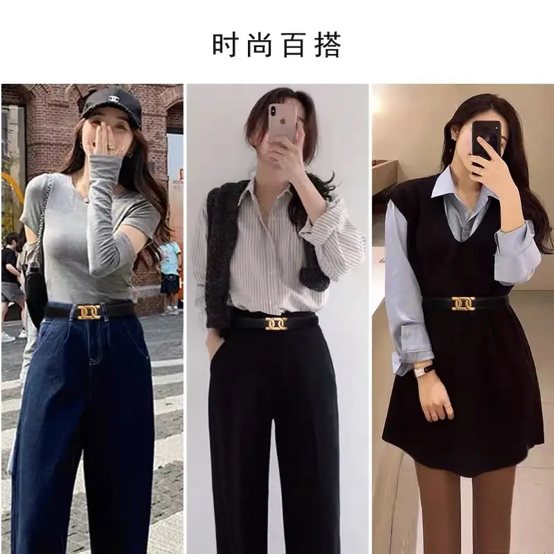 Black Leather Belt for Women with Gold Logo - Image 8