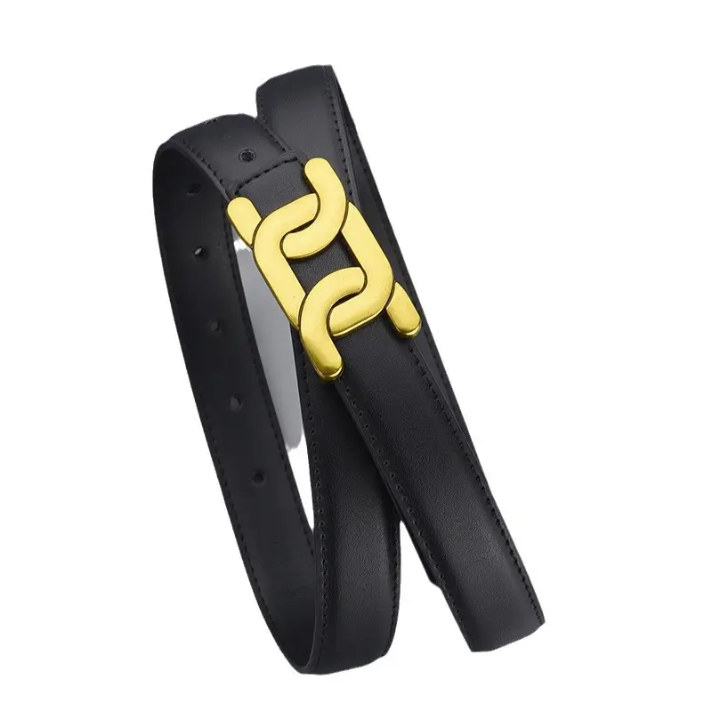 Black Leather Belt for Women with Gold Logo - Image 9