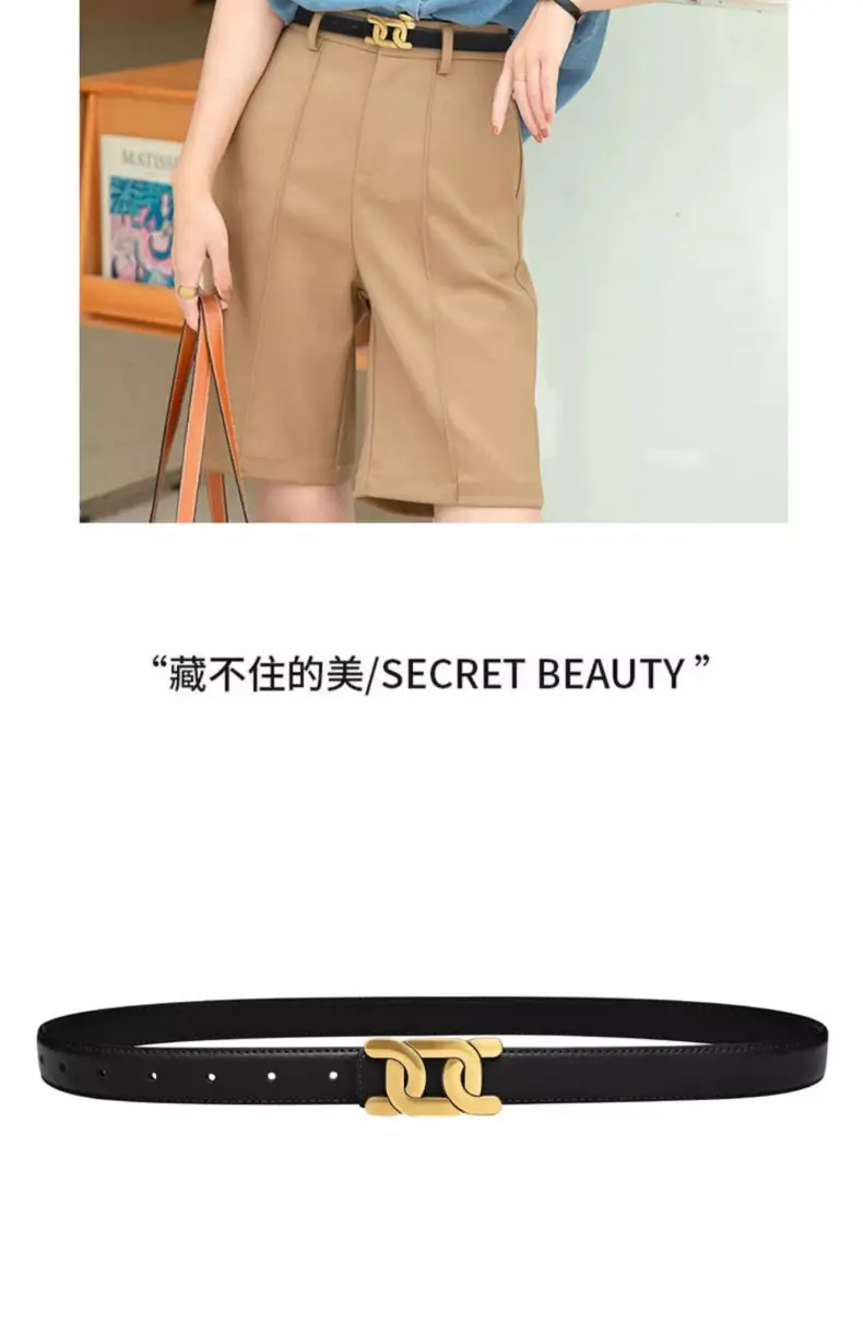 Black Leather Belt for Women with Gold Logo — feature 3