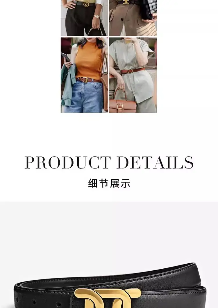 Black Leather Belt for Women with Gold Logo — feature 5