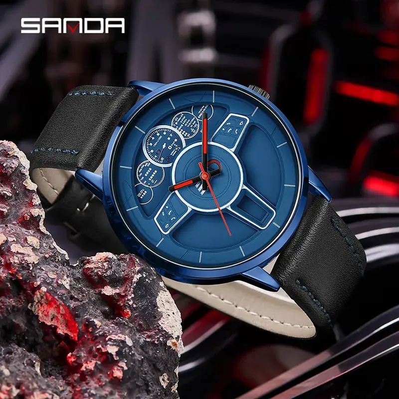 Sanda Men's Blue Dial Quartz Watch with Leather Strap