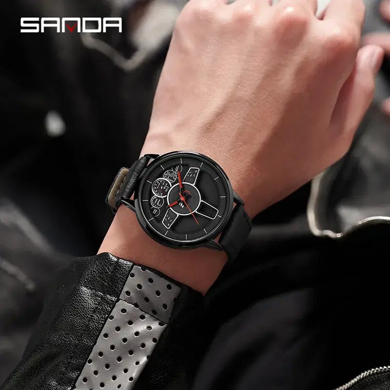 Sanda Men's Blue Dial Quartz Watch with Leather Strap