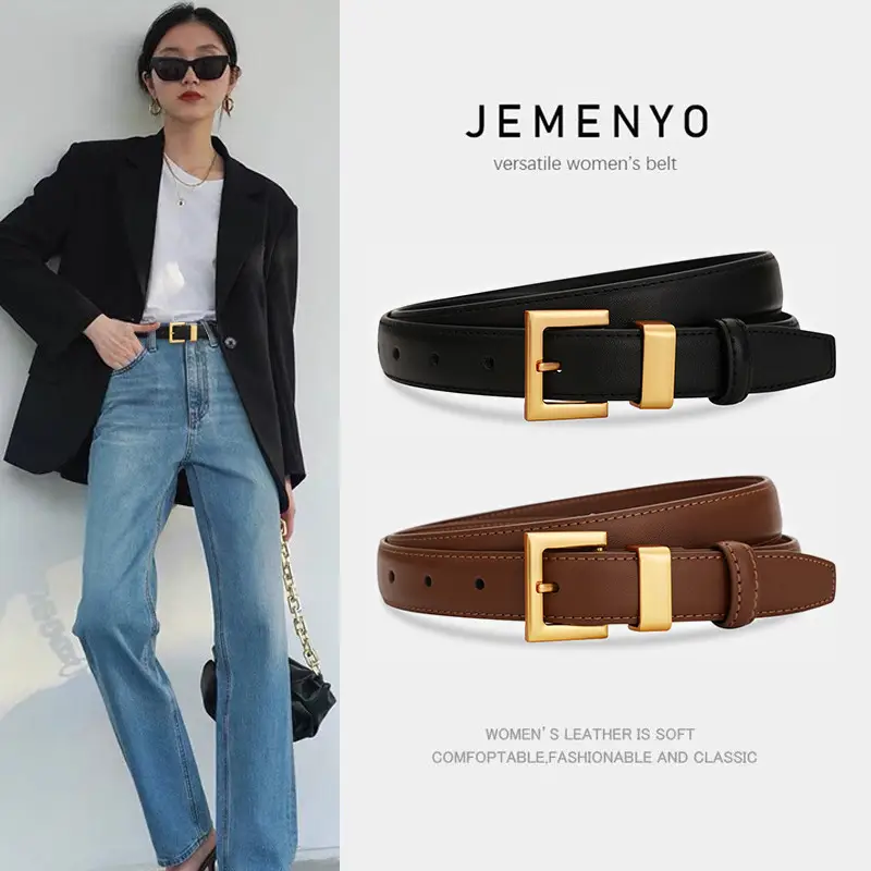 Women's Black Leather Belt with Gold Buckle 24cm - Image 4