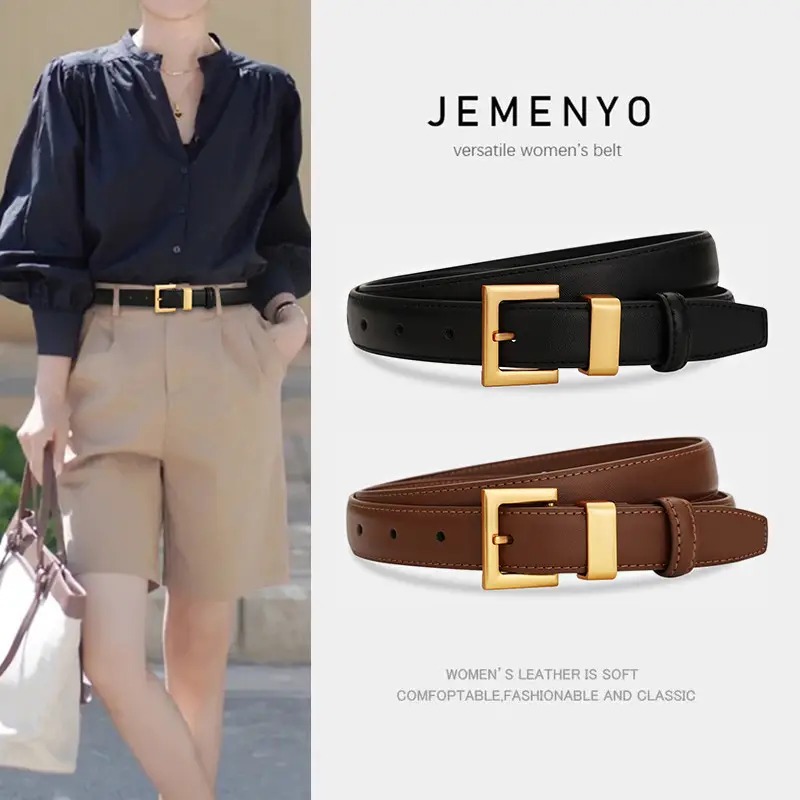 Women's Black Leather Belt with Gold Buckle 24cm - Image 5