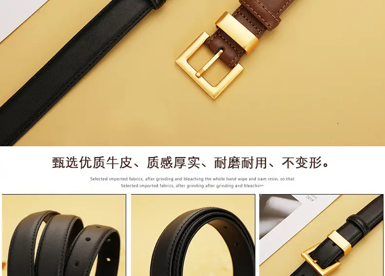 Women's Black Leather Belt with Gold Buckle 24cm — feature 12