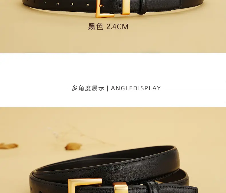 Women's Black Leather Belt with Gold Buckle 24cm — feature 16