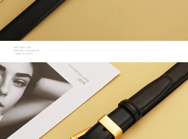 Women's Black Leather Belt with Gold Buckle 24cm — feature 18