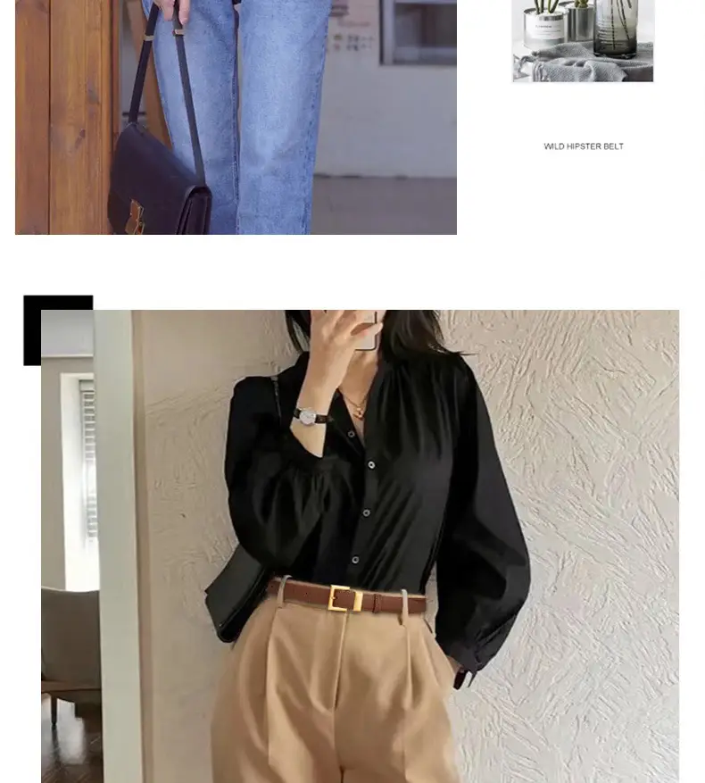 Women's Black Leather Belt with Gold Buckle 24cm — feature 9