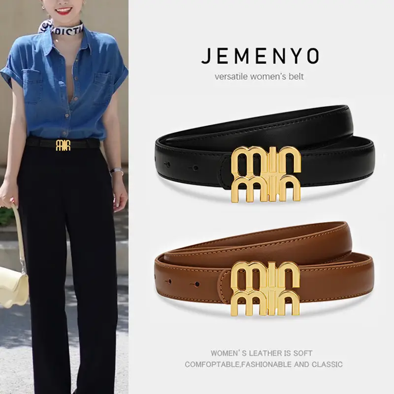 Women's High-End Cowhide Belt Black Brown - Image 4