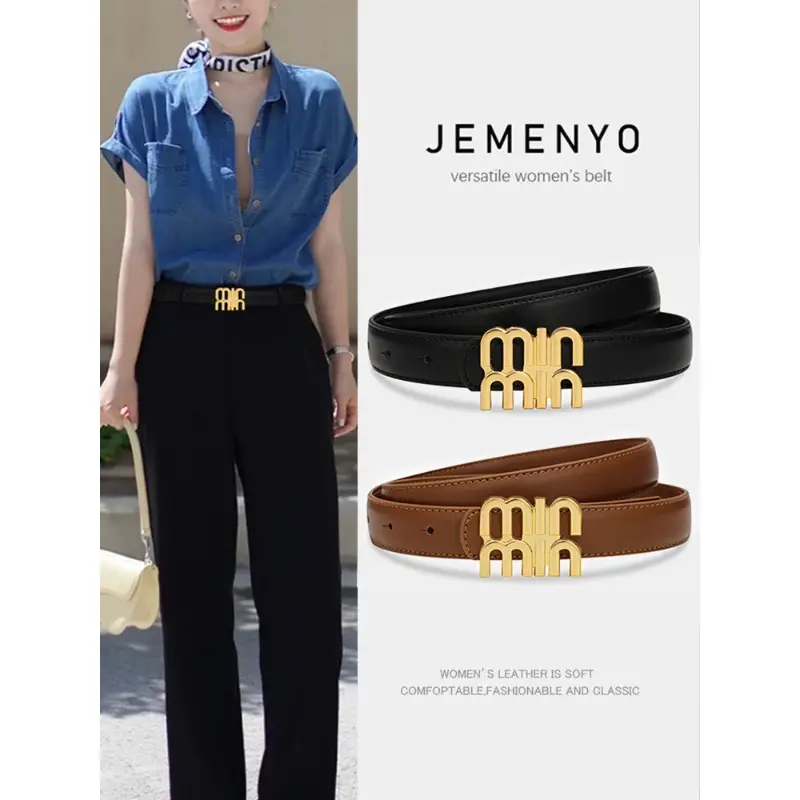 Women's High-End Cowhide Belt Black Brown - Image 5