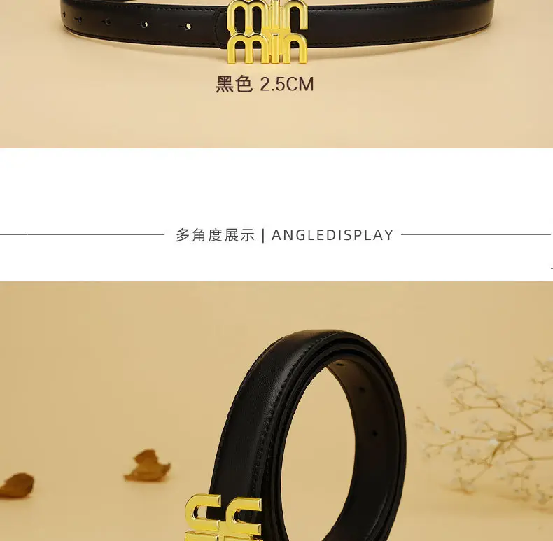 Women's High-End Cowhide Belt Black Brown — feature 15