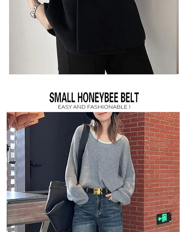 Women's High-End Cowhide Belt Black Brown — feature 5
