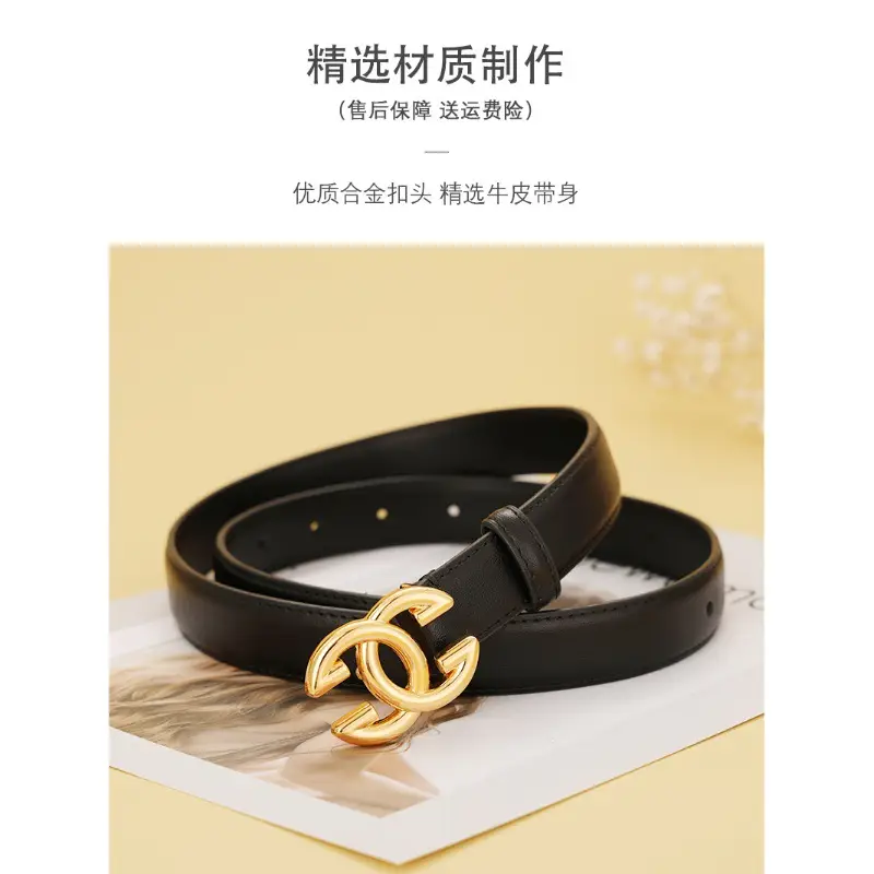 Women's Leather Belt Black Brown Gold Logo - Image 6