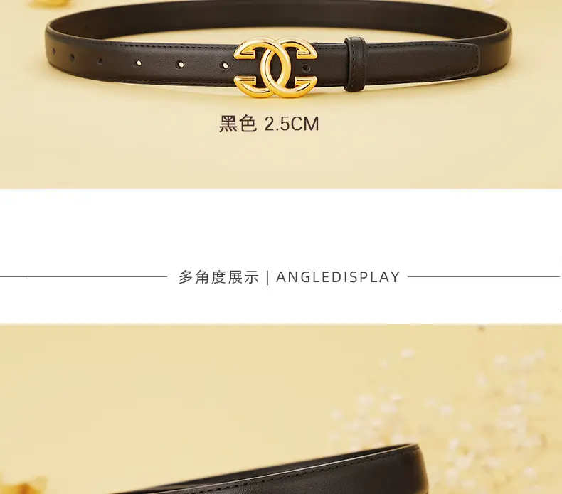 Women's Leather Belt Black Brown Gold Logo — feature 15