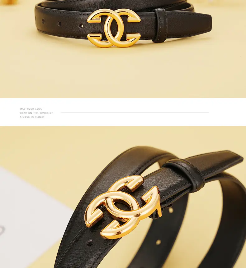 Women's Leather Belt Black Brown Gold Logo — feature 16