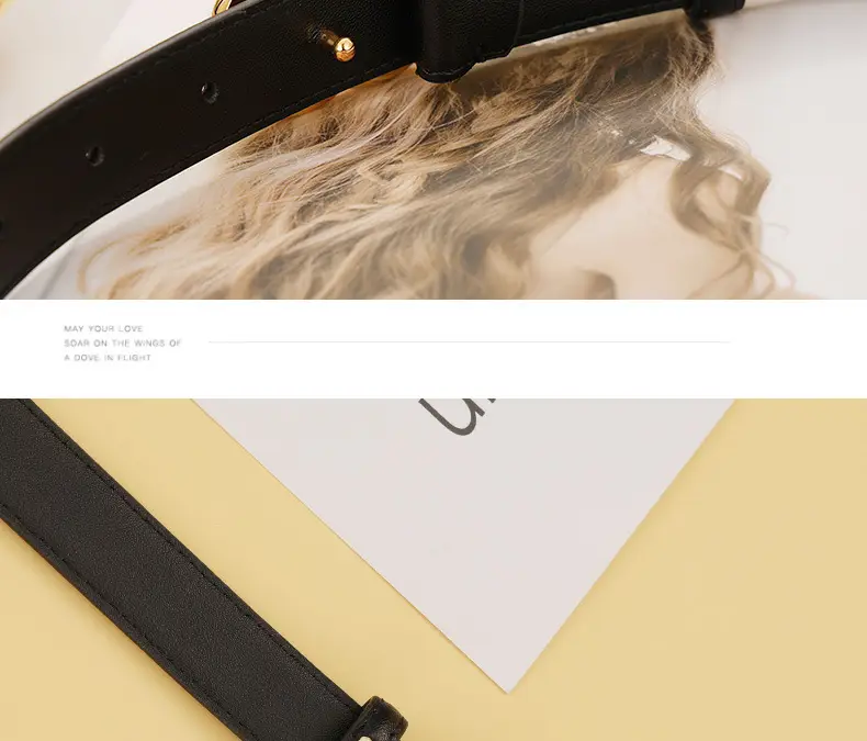 Women's Leather Belt Black Brown Gold Logo — feature 19
