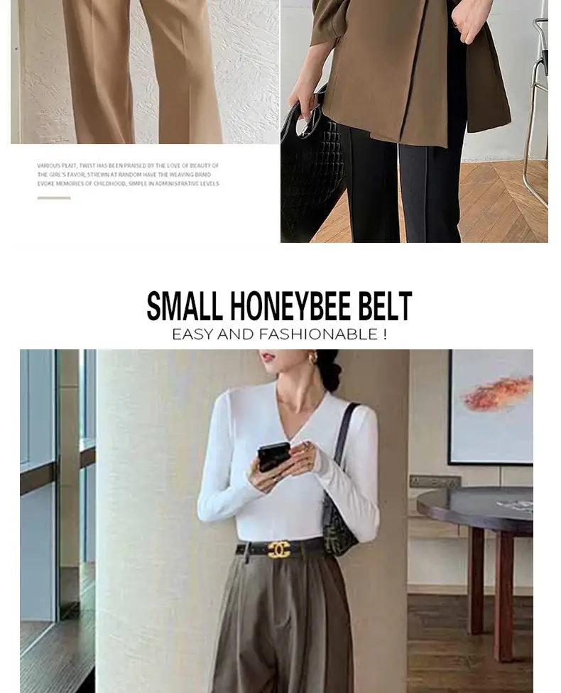 Women's Leather Belt Black Brown Gold Logo — feature 6