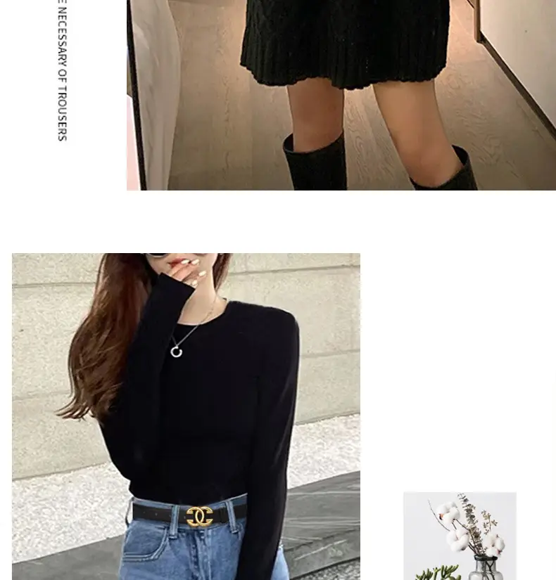 Women's Leather Belt Black Brown Gold Logo — feature 8