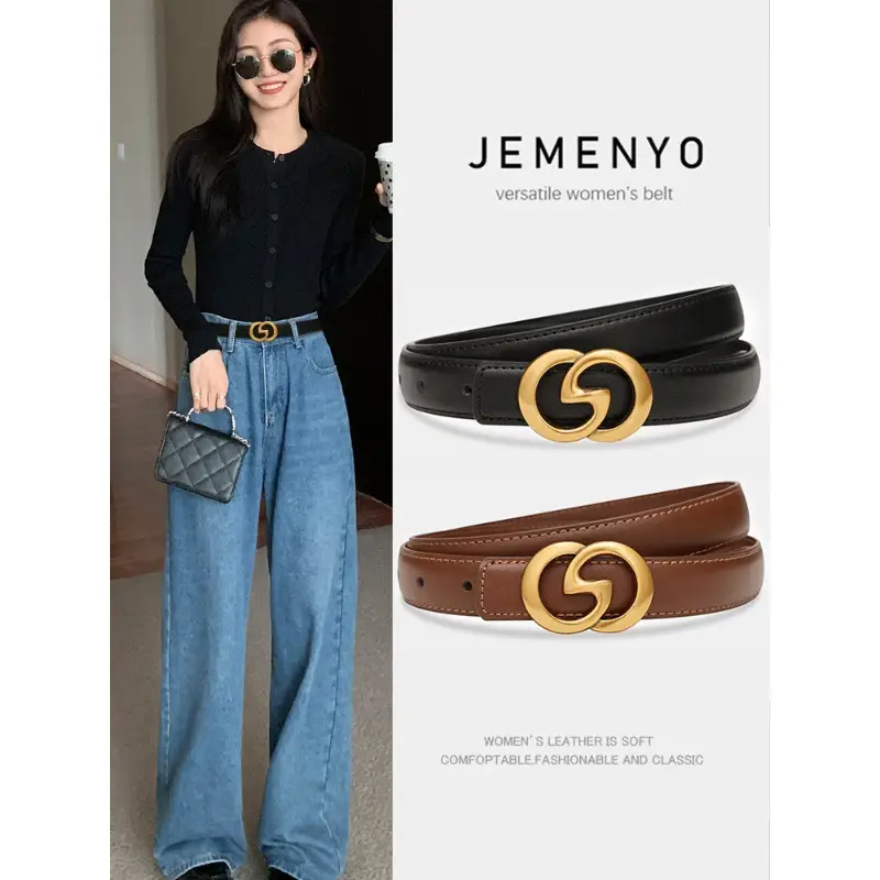 Women's Brown Gullant Belt for Suits Coats Pure Cowhide Leather - Image 4