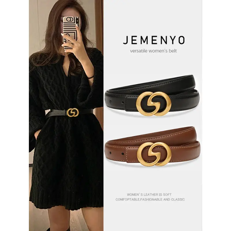Women's Brown Gullant Belt for Suits Coats Pure Cowhide Leather - Image 5