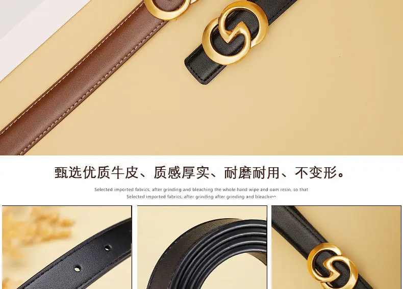 Women's Brown Gullant Belt for Suits Coats Pure Cowhide Leather — feature 12