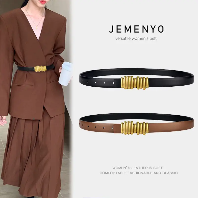 Women's Leather Belt with Caterpillar Design Black - Image 4